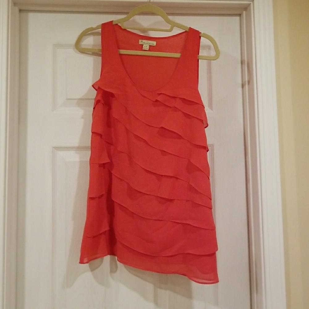 Bright coral ruffled top